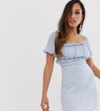 Fashion Union Petite Ruched Mini Dress In Gingham - Blue
