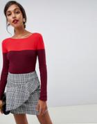 Oasis Color Block Sweater In Red - Red