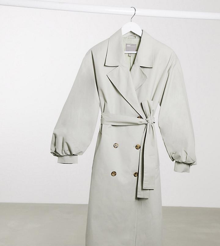 Asos Design Maternity Extreme Balloon Sleeve Trench Coat In Sage-green
