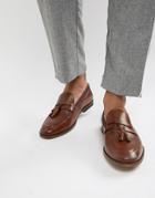 Asos Design Tassel Loafers In Tan Leather With Tape Detail - Tan