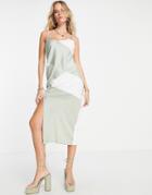 4th & Reckless Strappy Thigh Silt Midi Dress In Color Block Cream & Sage-multi