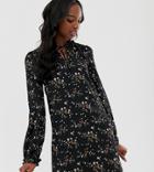 Fashion Union Tall Long Sleeved Shift Dress In Floral - Black