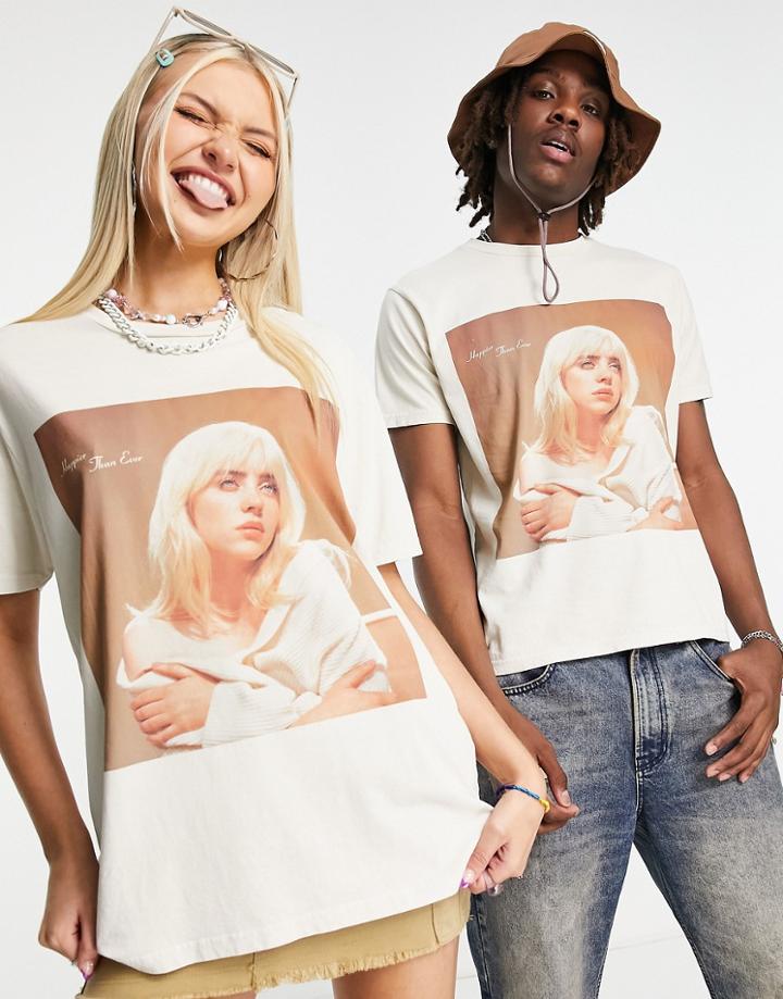 Reclaimed Vintage Inspired Unisex Cotton Licensed Billie Eilish T-shirt In Ecru - Cream-white