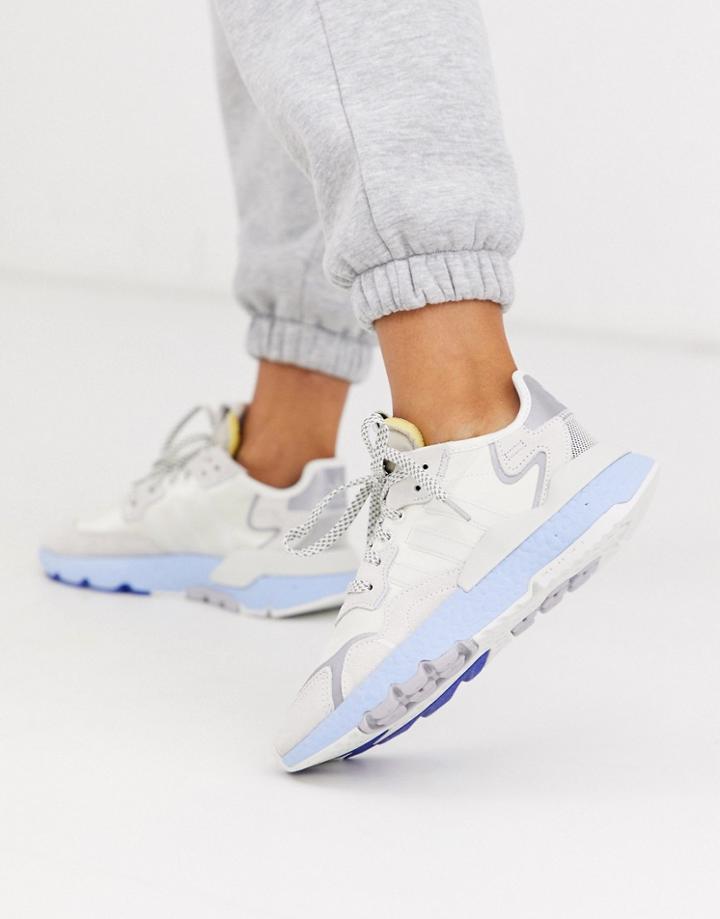Adidas Originals Nite Jogger Sneakers In White And Blue