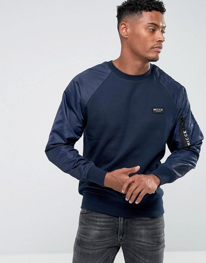 Nicce London Sweatshirt With Contrast Sleeves - Navy