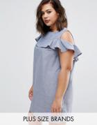 Ax Paris Plus Chambre Dress With Cold Shoulder And Ruffle Detail - Blue