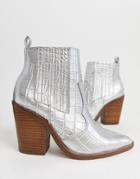 Asos Design Elliot Western Boots In Silver - Silver