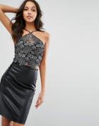 Michelle Keegan Loves Lipsy Lace Crop Top - Black