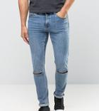 Cheap Monday Jeans Tight Skinny Fit Dark Clean Ripped Knee - Blue