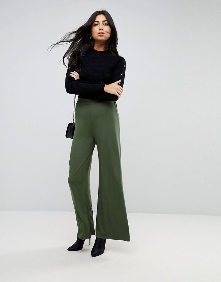 Asos Basic Jersey Wide Leg Pants - Green
