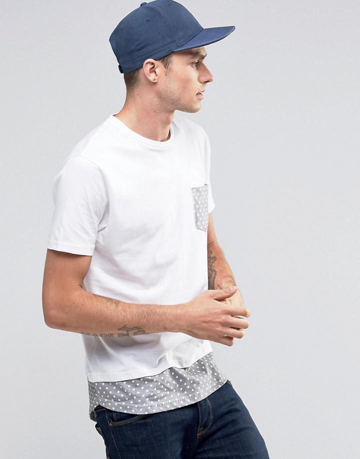 Brave Soul Long Line Spot Pocket T-shirt - White