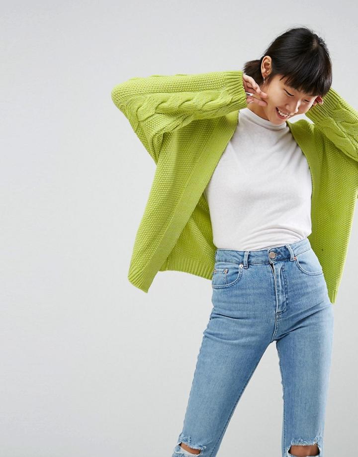 Asos Chunky Cardigan In Oversize And Cable - Green