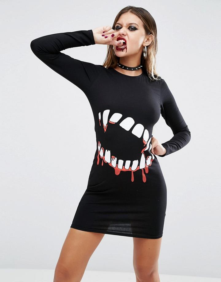 Asos Halloween Fang Print Dress - Black