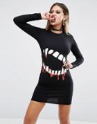 Asos Halloween Fang Print Dress - Black