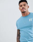 11 Degrees Muscle Fit T-shirt In Light Blue With Logo - Blue