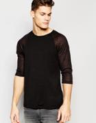 Asos Long Sleeve T-shirt With Sheer Slub Contast Raglan Sleeves In Black - Black