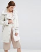 Urbancode Bonded Suedette Coat With Borg Trim - Beige