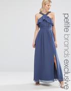 Little Mistress Petite High Neck Ruffle Detail Maxi Dress With Thigh Split - Gray