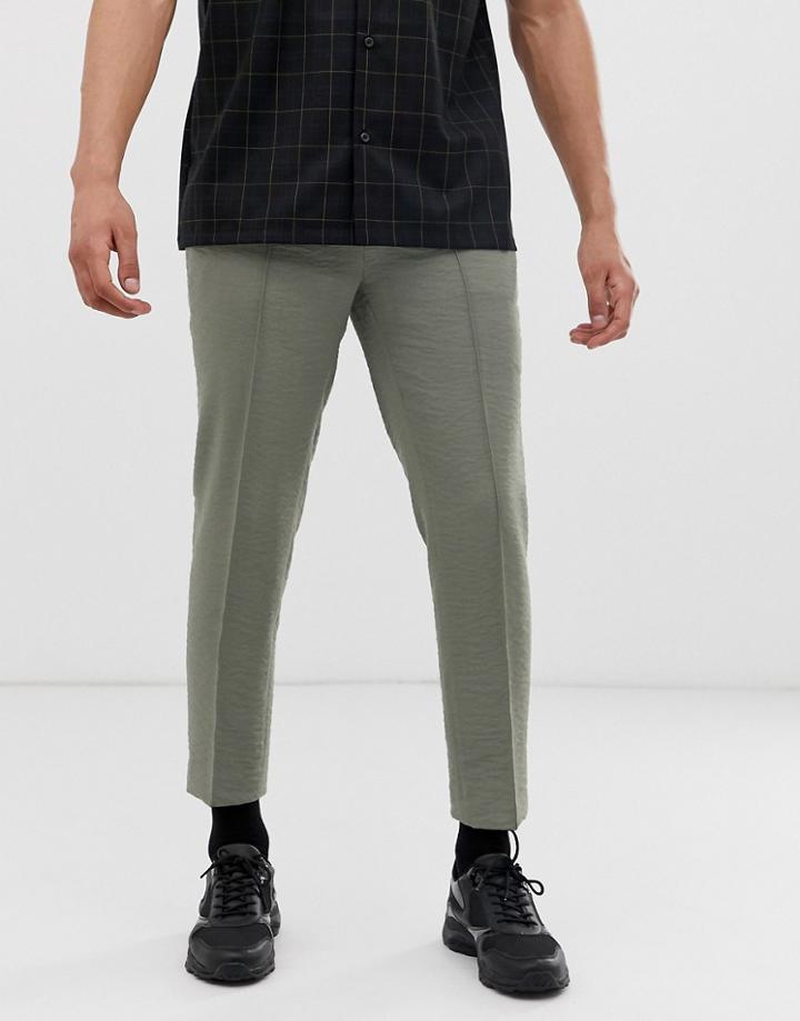 Asos Design Skinny Crop Smart Pants In Olive Crepe Texture - Green
