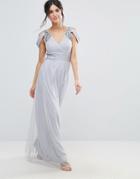 Little Mistress Off Shoulder Maxi Dress With Embellished Detail - Gray