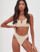 4th & Reckless Textured High Leg Bikini Bottom In Beige-neutral