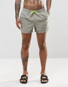 Asos Swim Shorts In Khaki With Neon Drawcord In Short Length - Green