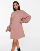 Asos Design Oversized Sweatshirt Dress With Jumbo Sleeve In Brown