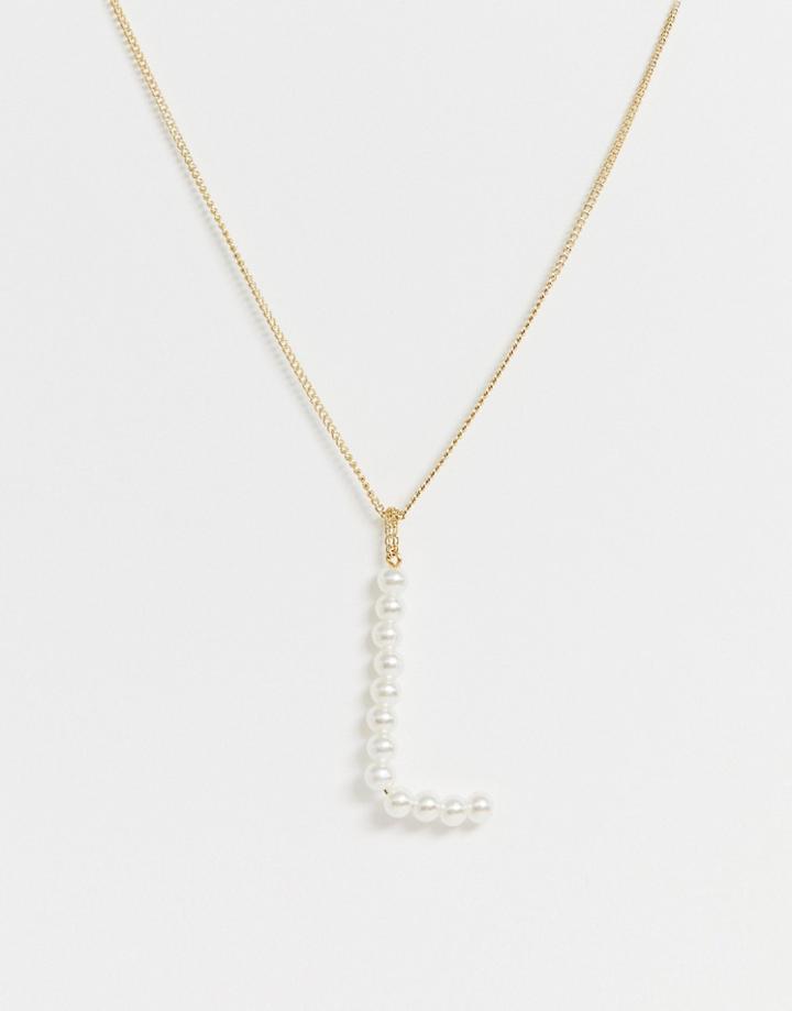 Designb London L Nitial Faux Pearl Necklace - Gold
