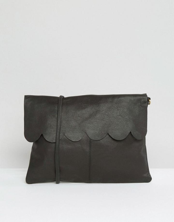 Asos Leather Scallop Cross Body With Detachable Strap - Black