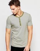 Selected Homme T-shirt With Henley Neck - Four Leaf Clover