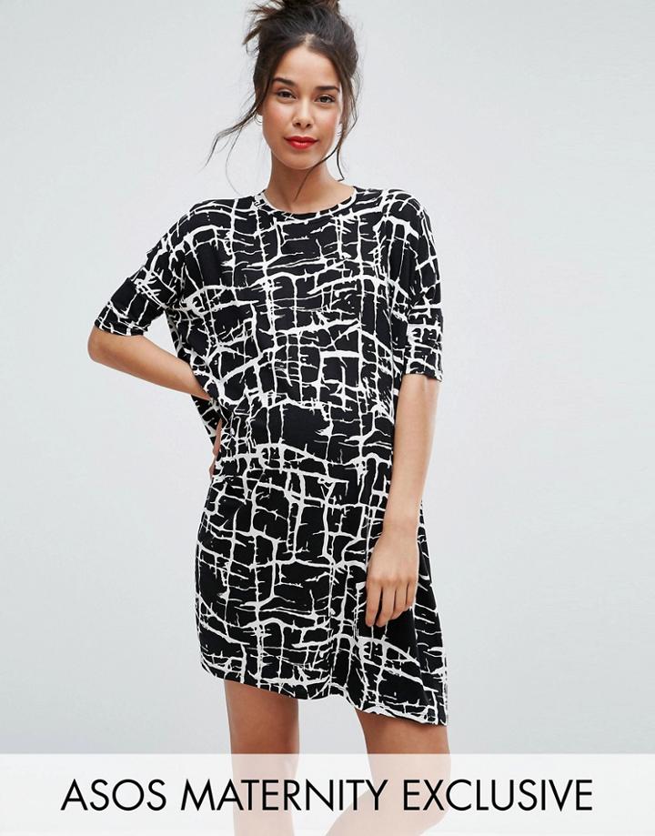 Asos Maternity Mono T-shirt Dress In Cracked Print - Black