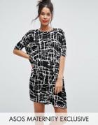 Asos Maternity Mono T-shirt Dress In Cracked Print - Black