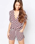 Traffic People Romper With Wrap Front In Stripe