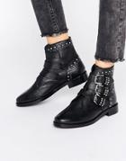 New Look Triple Buckle Leather Biker Boot - Black
