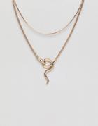 Asos Design Multirow Necklace With Snake In Gold - Gold
