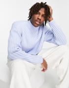 Asos Design Oversized Traveling Rib Turtle Neck Sweater In Light Blue-blues