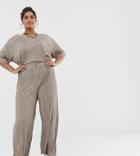 Another Reason Plus Relaxed Pants In Plisse Two-piece-beige