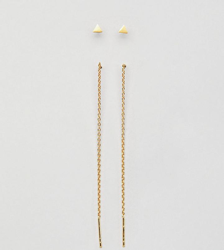 Asos Design Pack Of 2 Gold Plated Sterling Silver Stud And Pull Thorugh Earrings - Gold
