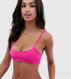 Prettylittlething Crinkle Cami Bikini Top In Hot Pink - Pink