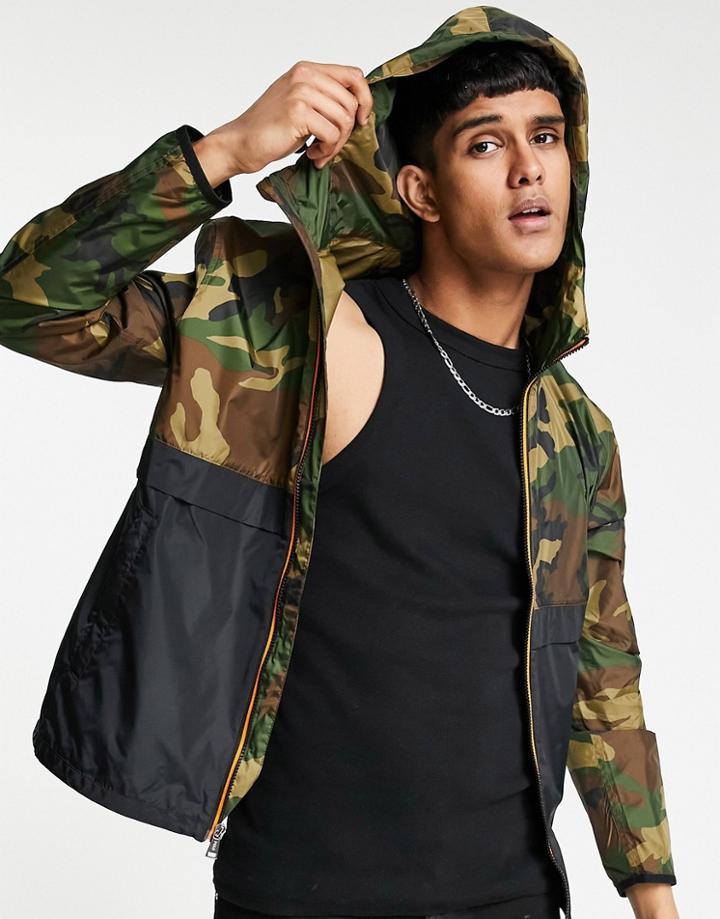 Polo Ralph Lauren Nylon Plainweave Belport Player Logo Camo Print Hooded Rain Jacket In Green/black