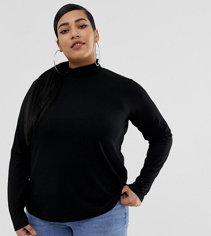 Asos Design Curve Turtleneck Long Sleeve Top In Black