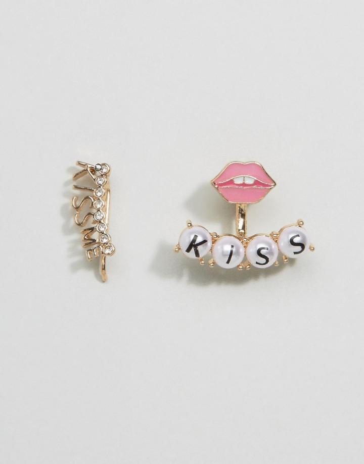 Asos Mismatch Kiss Swing & Stud Earring Pack - Pink