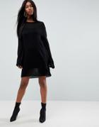 Asos Midi Knitted Dress In Sheer Knit - Black