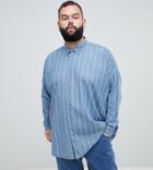 Asos Design Plus Oversized Denim Stripe Shirt With Drop Shoulder - Blue