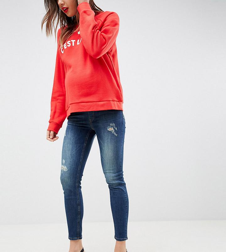 Gebe Maternity Over-the-bump Skinny Jeans In Midwash Blue-blues