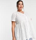 Yours Embroidered Button Front Blouse In White