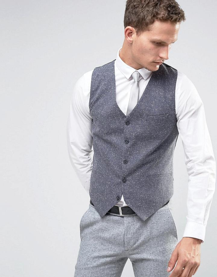 Asos Wedding Skinny Vest In Navy With Fleck Detail - Blue