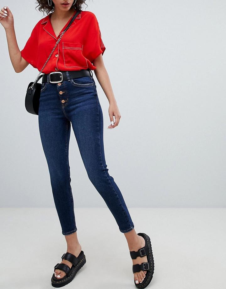 Bershka 4 Button Skinny Jean - Blue