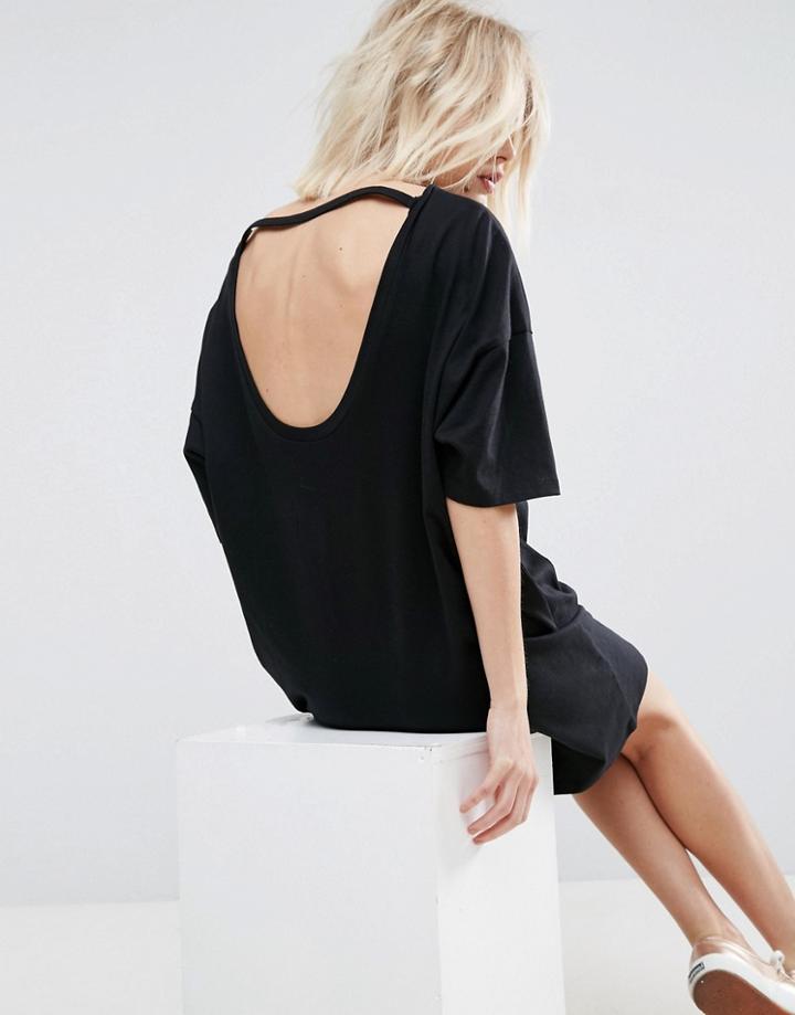 Asos T-shirt Dress With Open Neck Detail - Black
