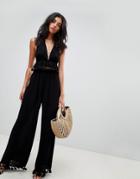 Asos Design Tassel Trim Beach Two-piece Pants - Black